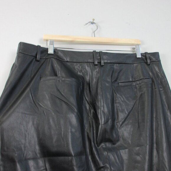 J Crew Women Faux Leather Pencil Skirt 18 Black Midi Front Slit Party Luxury 364 - Picture 6 of 14